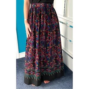 Vintage 90s Abstract Art Maxi Skirt – Custom Made, Multicoloured-gathered A-line